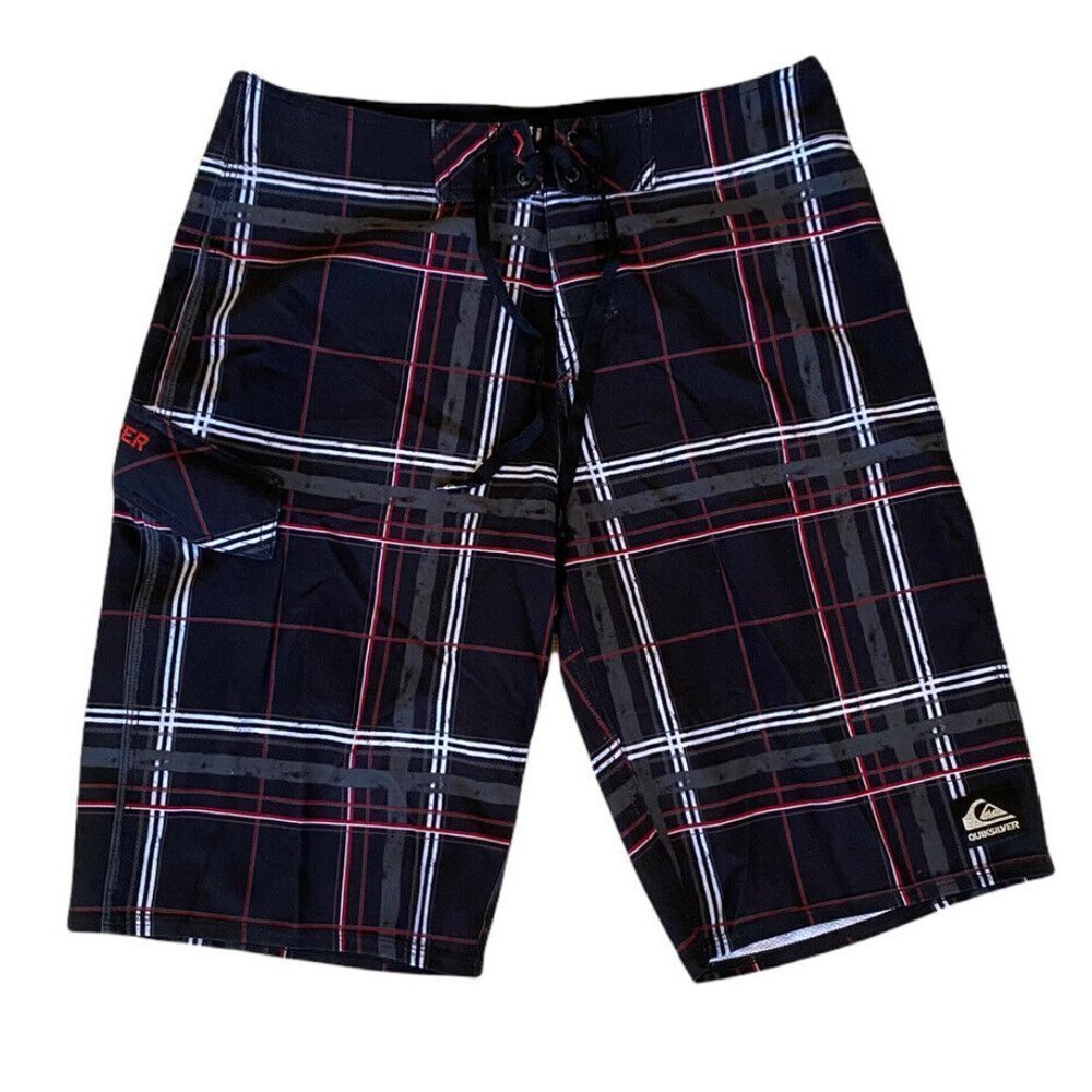 Mens Quiksilver‎ Cypher Board Shorts Swim Trunks Black & Red Stripes Size 30